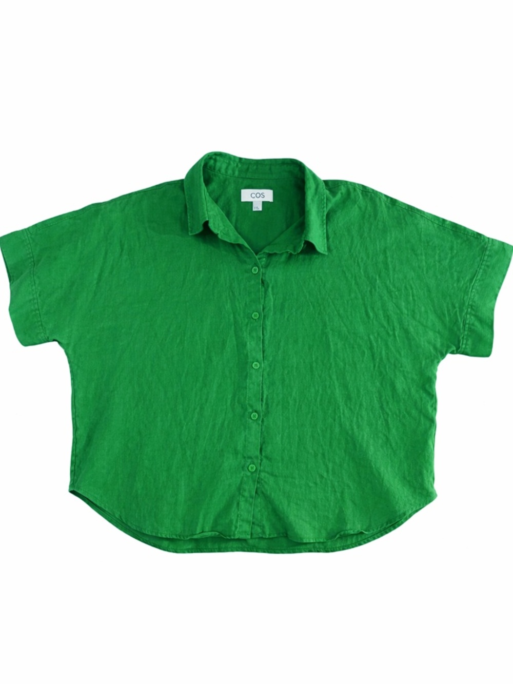 COS Green Linen Boxy Short Sleeve Shirt Oversized